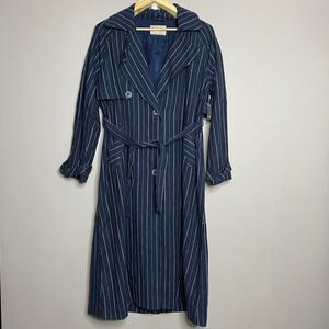 Free People We The Free Melia Mac Navy White Striped Linen Coat Trench Jacket  S